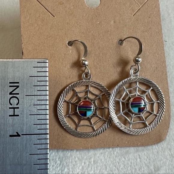 Native Artisan Sterling Silver Spider Web Earrings - Picture 6 of 10